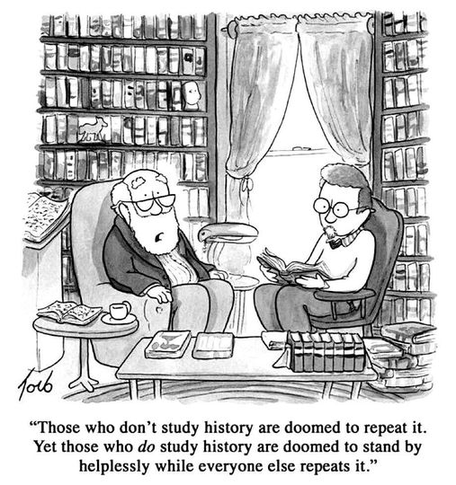 Those who don't study history are doomed to repeat it. Yet those who do study history are doomed to stand by while everyone else repeats it.